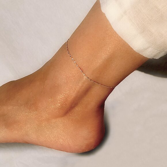 Dainty 9" Sterling Silver Ankle Bracelet, Real Silver Anklet, Stamped 925 ITALY - Picture 4 of 9